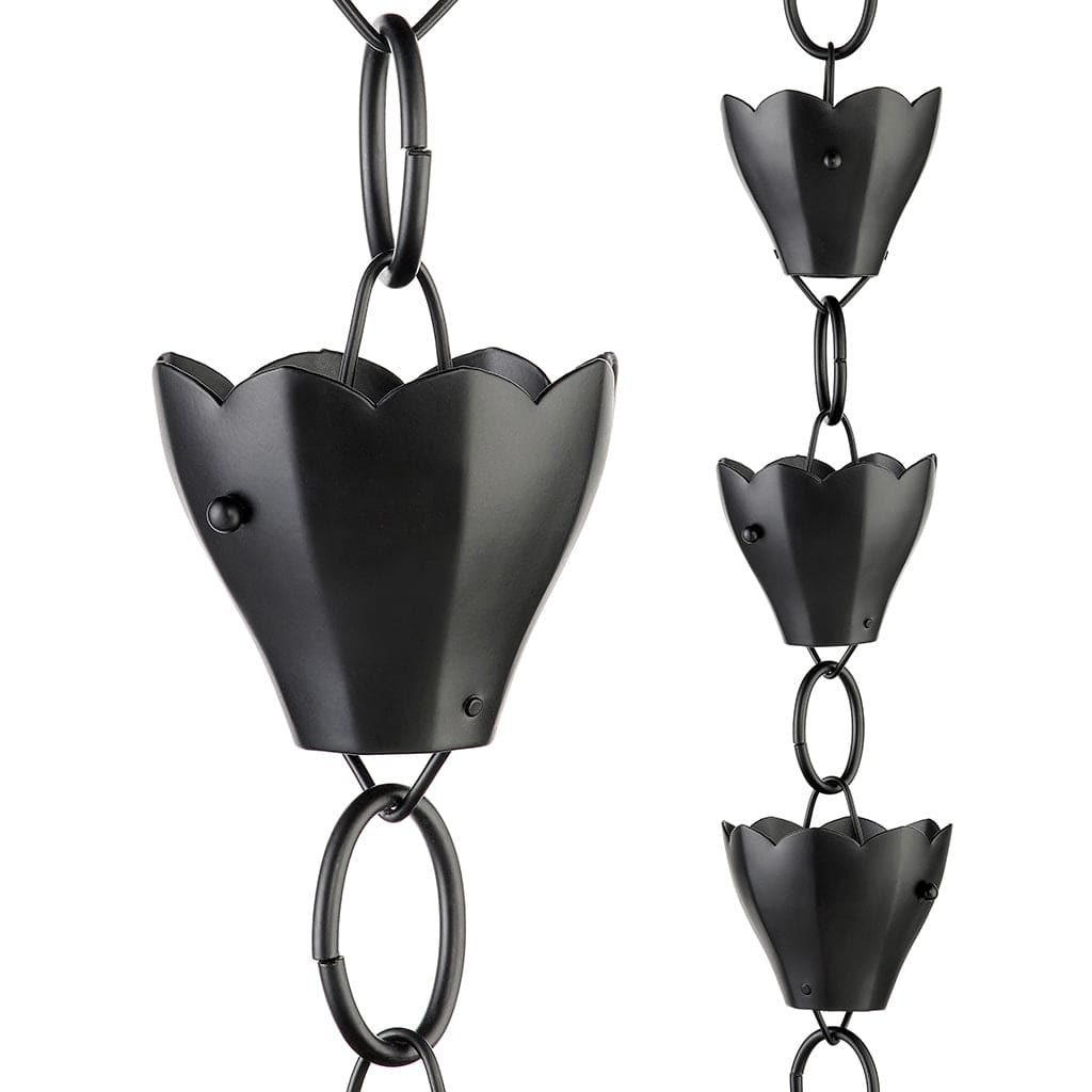 Modern Farmhouse 13 Cup Tulip Black Aluminum 8.5ft. Rain Chain