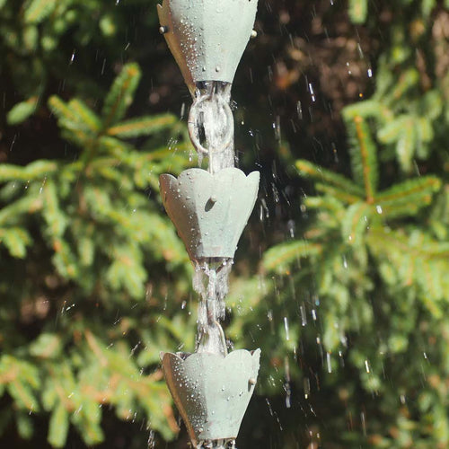 13 Cup Tulip Pure Blue Verde Copper 8.5 ft. Rain Chain