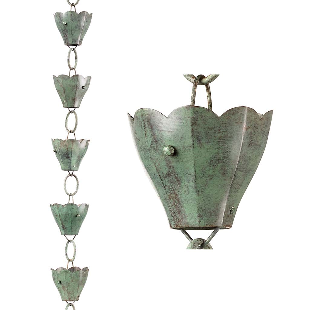 13 Cup Tulip Pure Blue Verde Copper 8.5 ft. Rain Chain