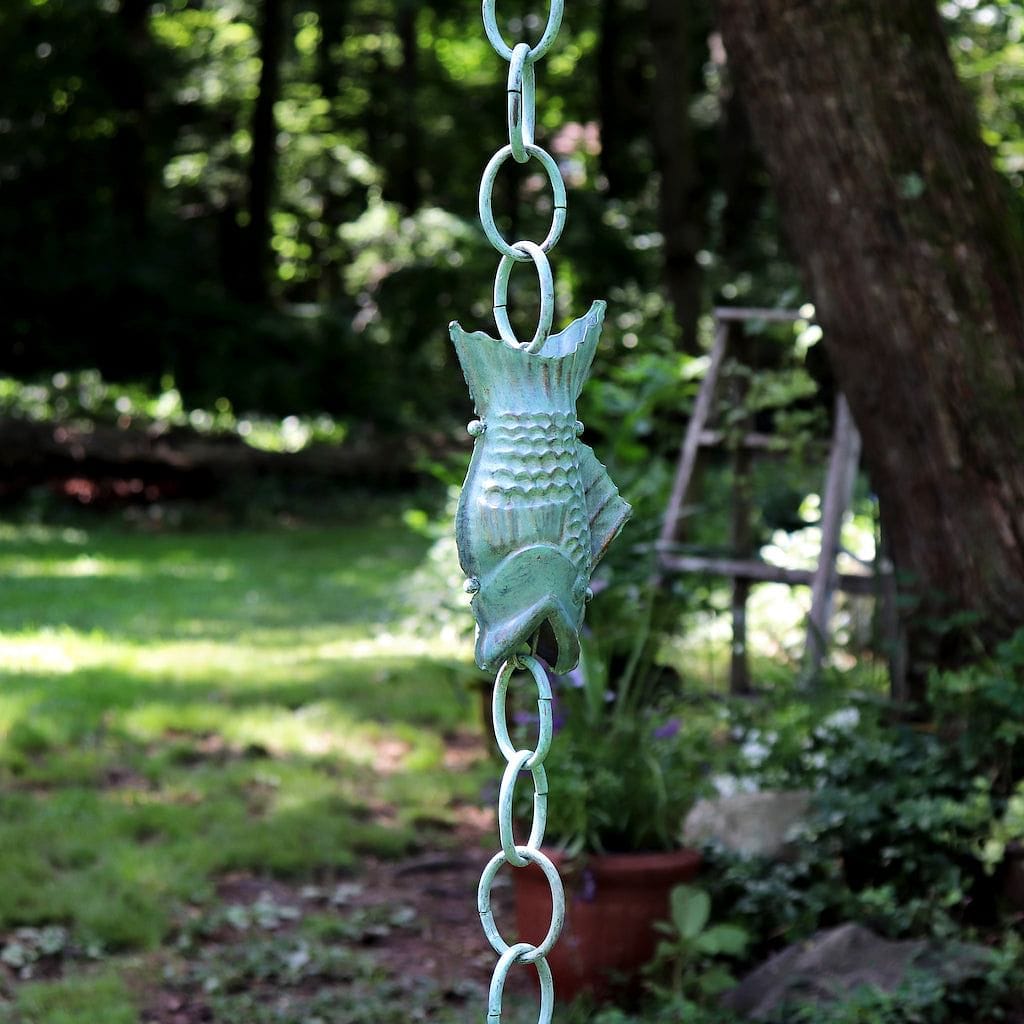 Fish Pure Blue Verde Copper 8.5 ft. Rain Chain
