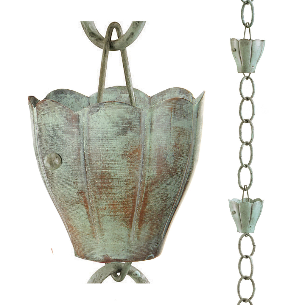 6 Cup Crocus Blue Verde Copper 8.5ft. Rain Chain