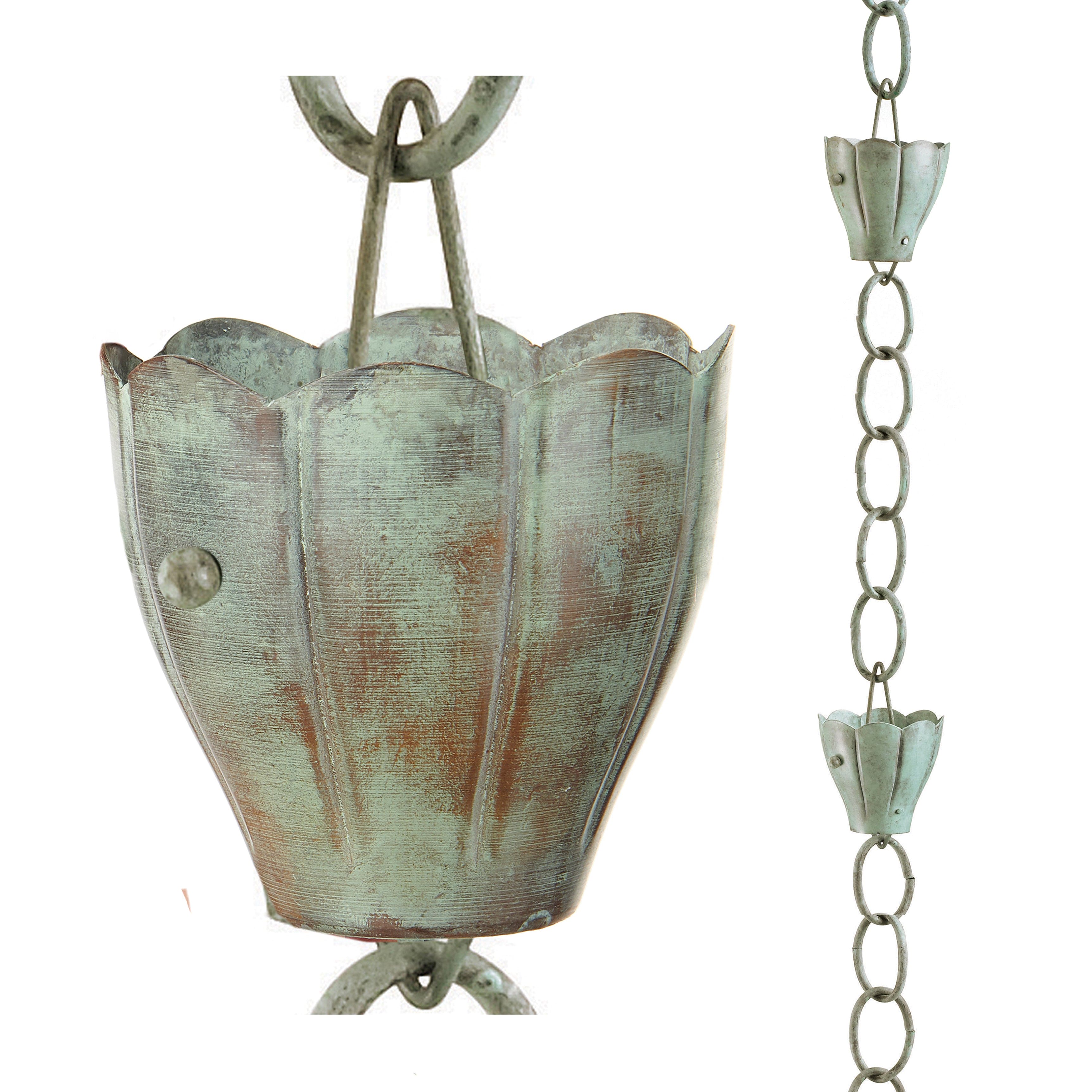 6 Cup Crocus Blue Verde Copper 8.5ft. Rain Chain