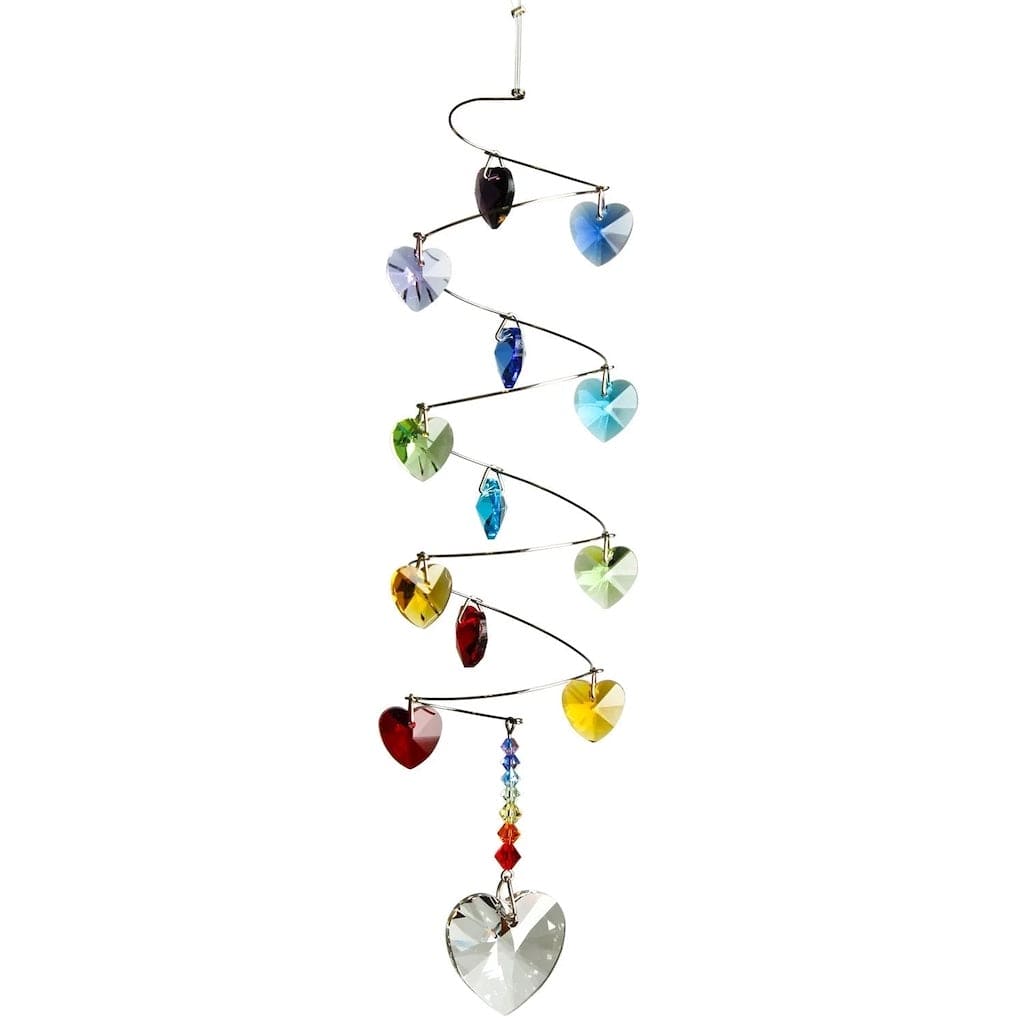 Crystal Spiral Wind Chimes with Rainbow Hearts